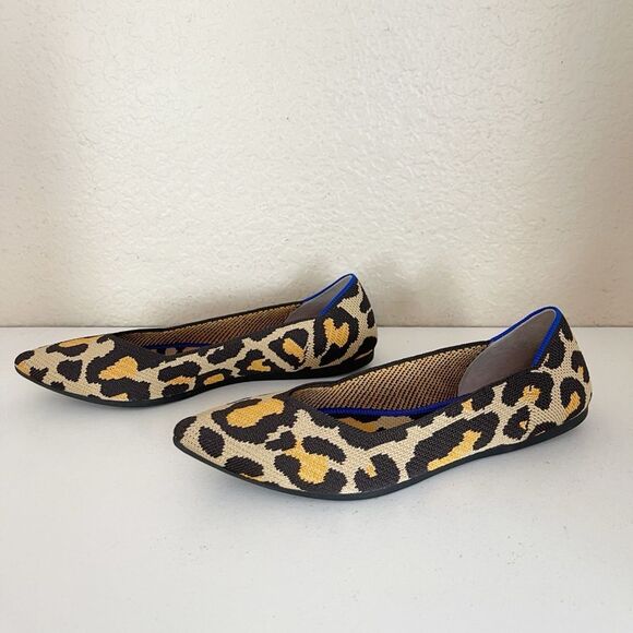 Rothy's The Point Big Cat Leopard Printed Fabric Pointy Toe Ballet Flats 9 - Picture 10 of 11